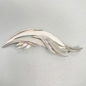 Vintage Crown Trifari Silver Leaf Brooch Signed